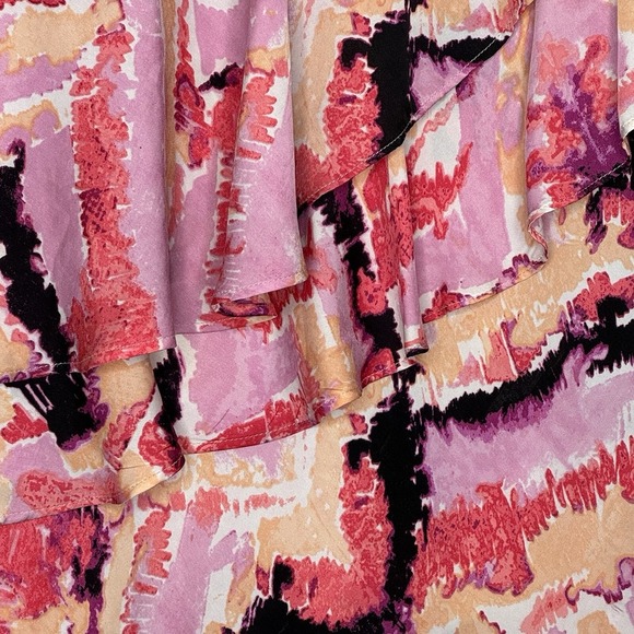 Daisy Fuentes XL Shirt Top Pink Abstract Sleeveless Round Neck Tiered - Picture 2 of 7